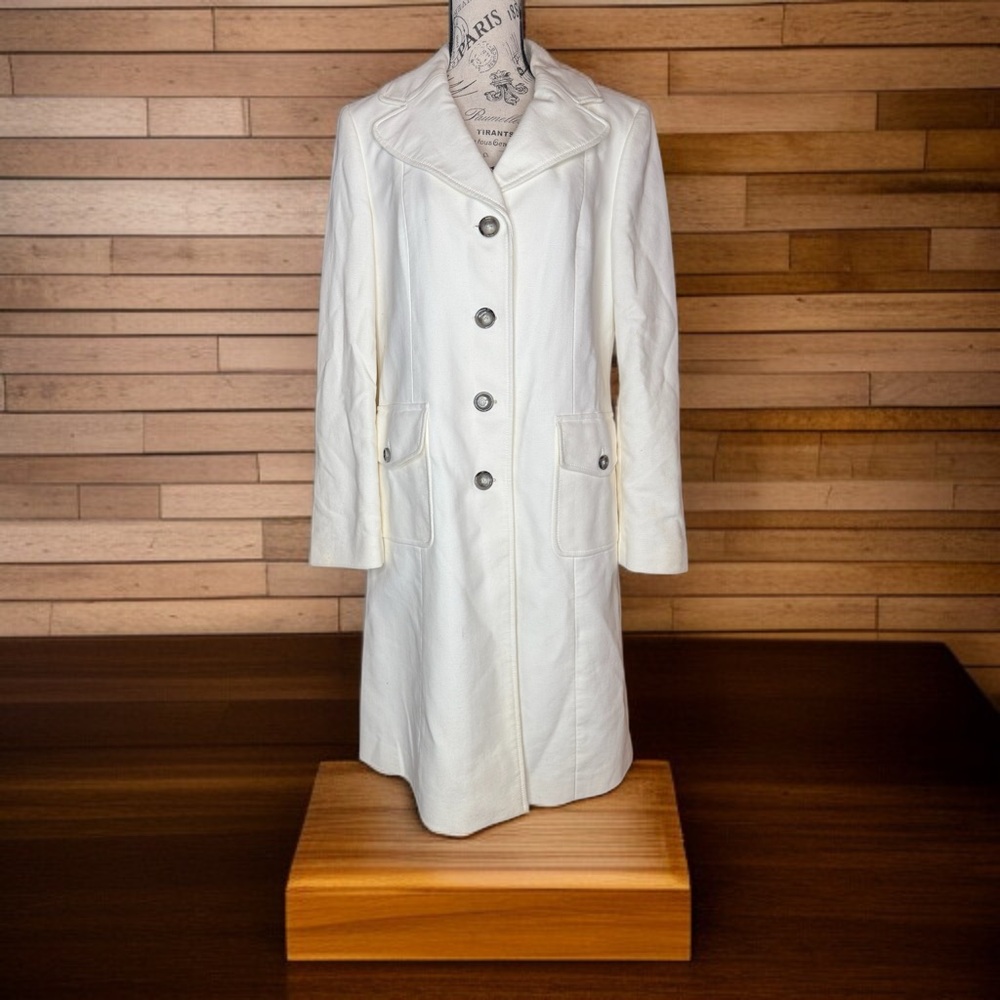 Ann Taylor White Long Wool-Blend Coat – Size 12 (Read Description)